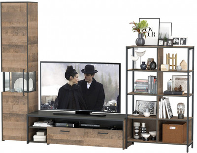 Трувор Гостиная 016, цвет дуб гранж песочный/интра, ШхГхВ 284,6х45,4х210 см., универсальная сборка