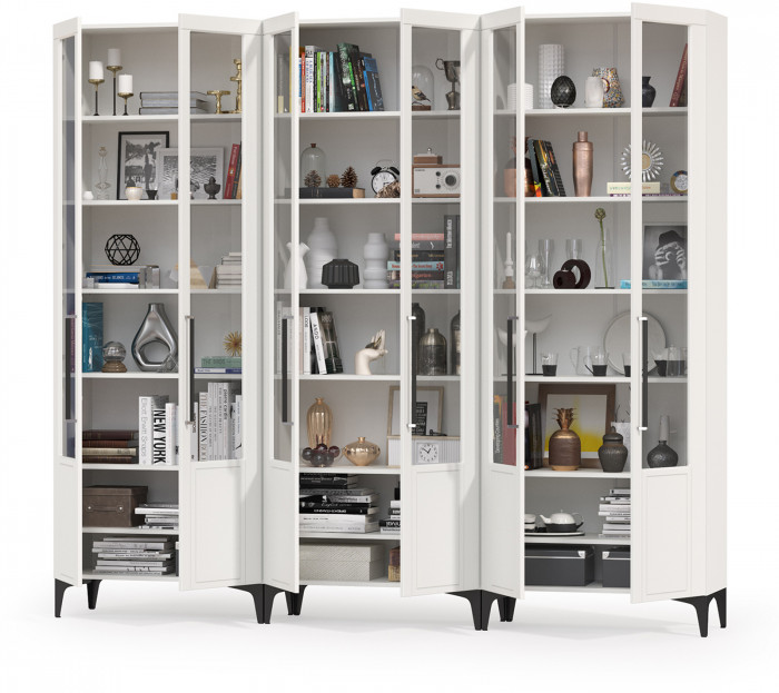 Валенсия Гостиная № 127, цвет ЛДСП белый шагрень/МДФ белый шагрень, ШхГхВ 252,3х38,1х225,2 см.