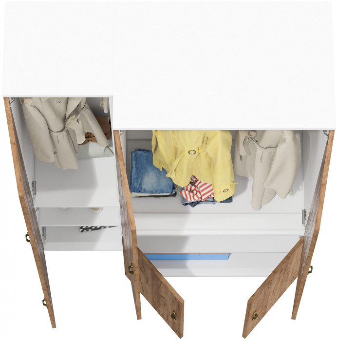 Лидер-8 Модуль Пенал МД 21Б + Шкаф МД 19Б, цвет белый шагрень/крафт золото, ШхГхВ 120х50х190 см., универсальная сборка