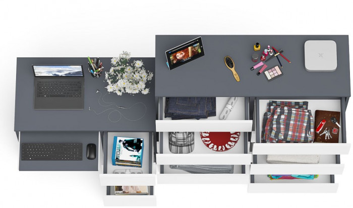 Мори Стол компьютерный МС-6 правый + Комод МК1200.10, цвет графит/белый, ШхГхВ 210,4х50х115 см., выдвижные ящики справа, НЕ универсальная сборка