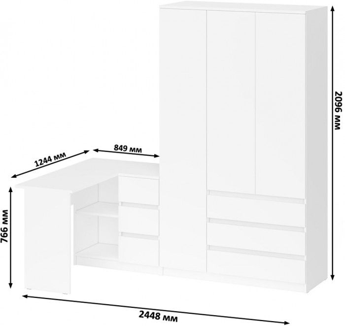 Мори Стол компьютерный МС-16 правый + Шкаф МШ1200.1, цвет белый, ШхГхВ 244,8х84,9х209,6 см., выдвижные ящики справа, НЕ универсальная сборка