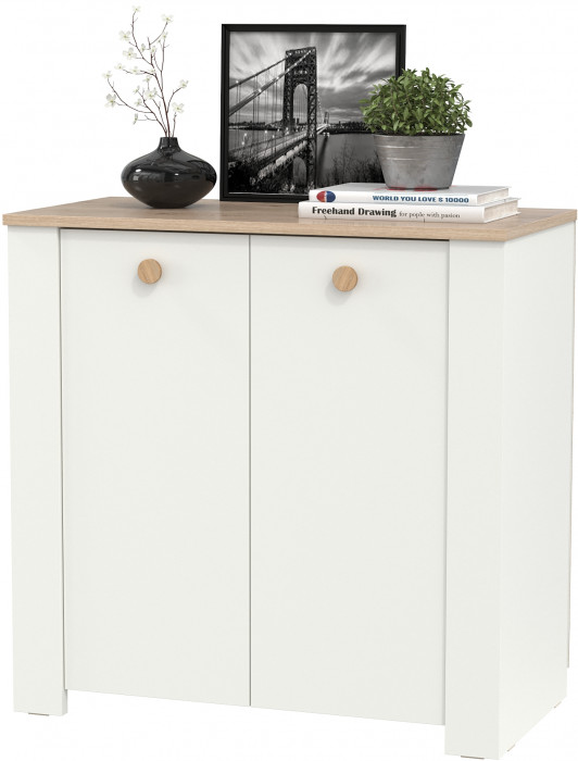 Джастин 16.228.02 Комод, цвет белый шагрень/дуб белый эксклюзив, ШхГхВ 76,6х39,2х75,3 см. (две дверки)