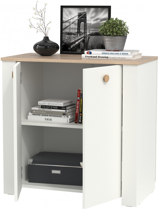 Джастин 16.228.02 Комод, цвет белый шагрень/дуб белый эксклюзив, ШхГхВ 76,6х39,2х75,3 см. (две дверки)