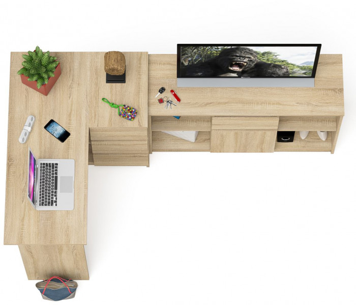 Мори Стол компьютерный МС-16 правый + Тумба МТВ1204.1, цвет дуб сонома, ШхГхВ 244,8х84,9х76,6 см., выдвижные ящики справа, НЕ универсальная сборка