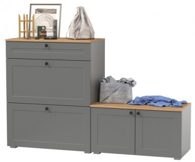 Остин 16.121 Тумба для обуви + 13.257 Тумба, цвет серый графит/дуб крафт золотой, ШхГхВ 160х41,9х99,3 см., универсальная сборка