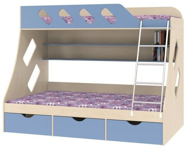 Дельта-20.01 Детская двухъярусная кровать с лестницей (Дуб молочный, Белый)