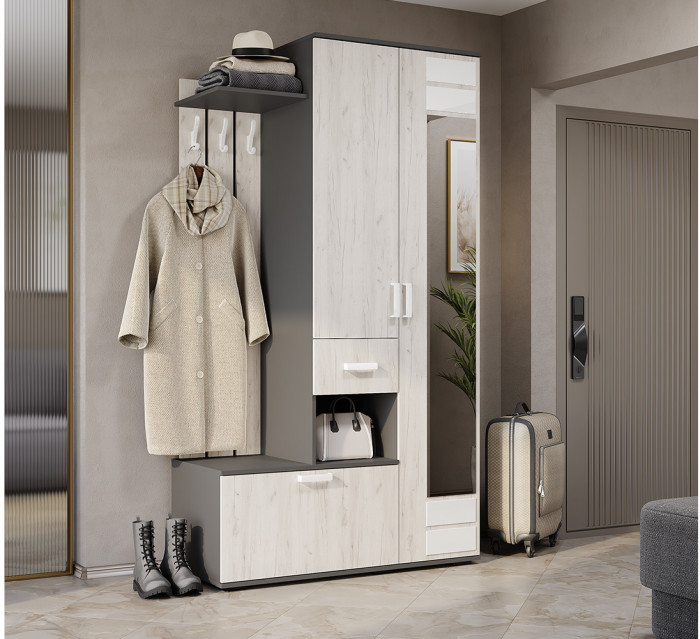 Прихожая Лира ПР-04, Графит, Дуб крафт белый