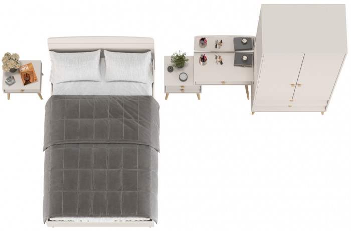 Афина Спальня 22-1200, цвет кашемир серый, сп.м. 1200х2000 мм., б/м, основание есть - фанера