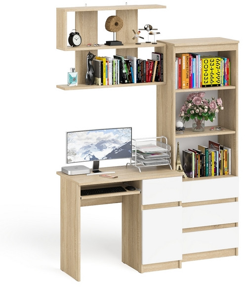 Мори Стол компьютерный МС-6 левый + Комод МК800.1 + Полка 900, цвет дуб сонома/белый, ШхГхВ 170,4х50х209,6 см., НЕ универсальная сборка