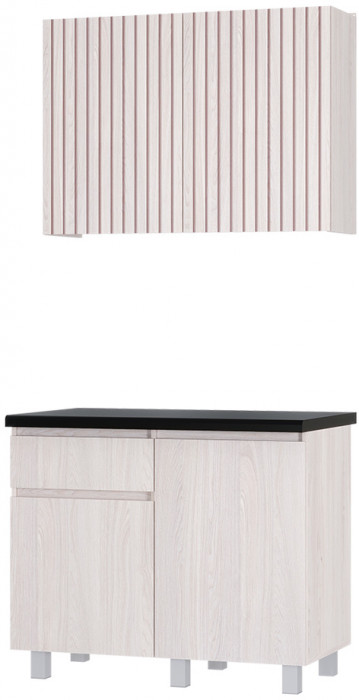 Готовая кухня Тренд 1.0 м, Ясень белый, Черный янтарь