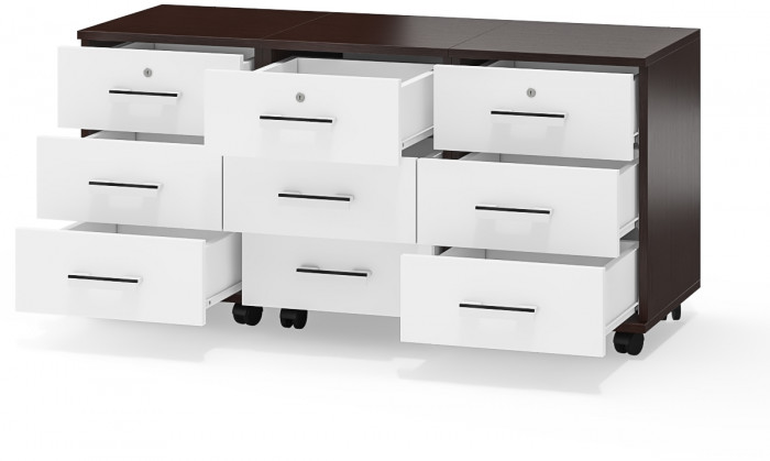 Три тумбы выкатных С-МД-3-02, цвет венге/белый шагрень, ШхГхВ 120х45х59 см.