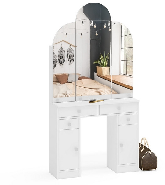 Туалетный столик Трельяж МД №2, цвет белый шагрень, ШхГхВ 90х31х178 см. (Трельяж (Туалетный столик № 2))