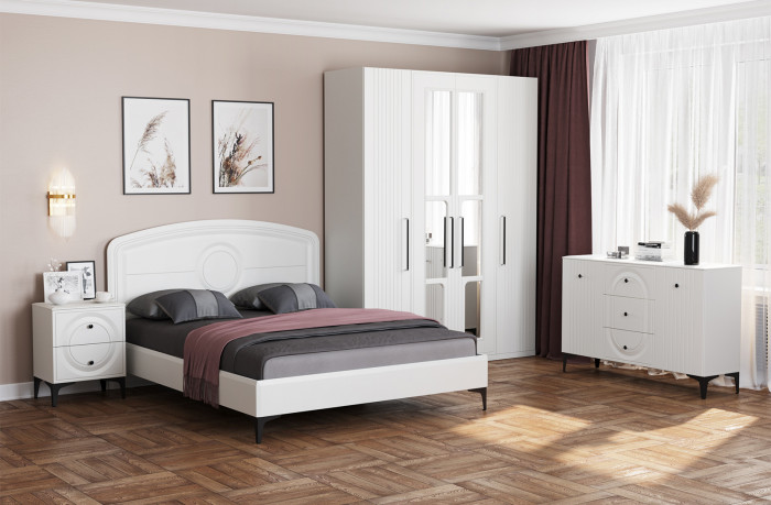 Валенсия Спальня 13.309 Комод, цвет ЛДСП белый шагрень/МДФ белый шагрень, ШхГхВ 133,2х38,4х87,5 см.