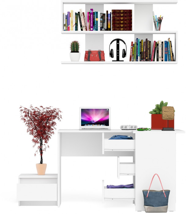 Мори Стол компьютерный МС-16 правый + Тумба ТМП400.1 + Полка 1200, цвет белый, ШхГхВ 164,8х84,9х209,6 см., НЕ универсальная сборка