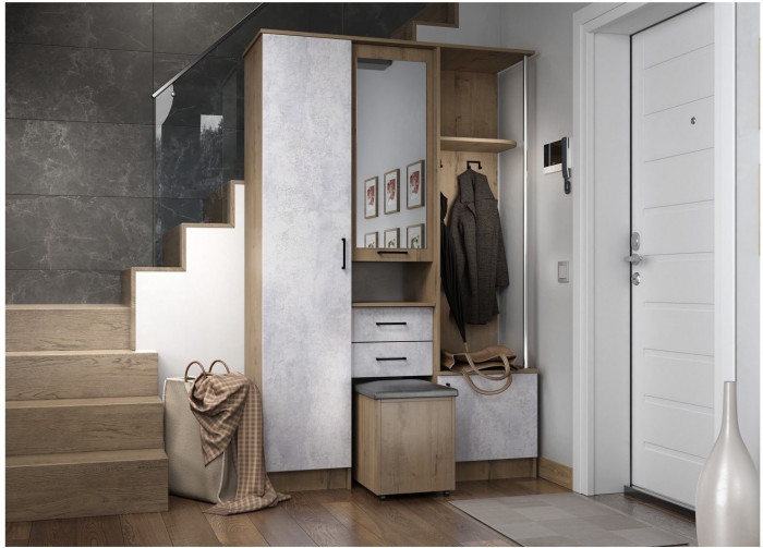 Прихожая Дуся 1,3, Дуб Бунратти/Цемент светлый