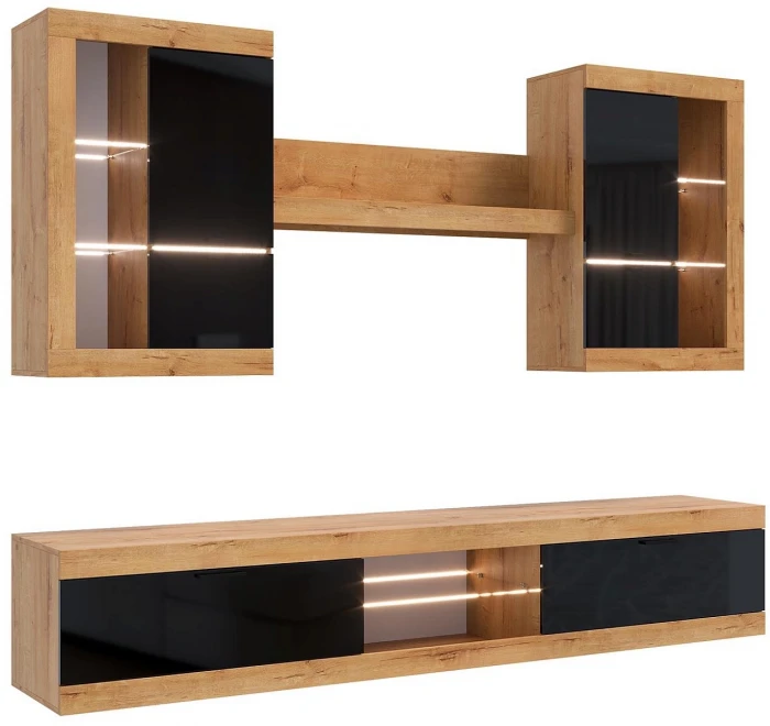 Прага Модульная Гостиная, вариант №3, вотан/Черный глянец