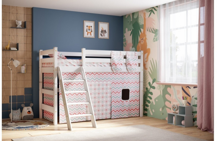 Кровать Соня (вариант 6) полувысокая с наклонной лестницей, белый