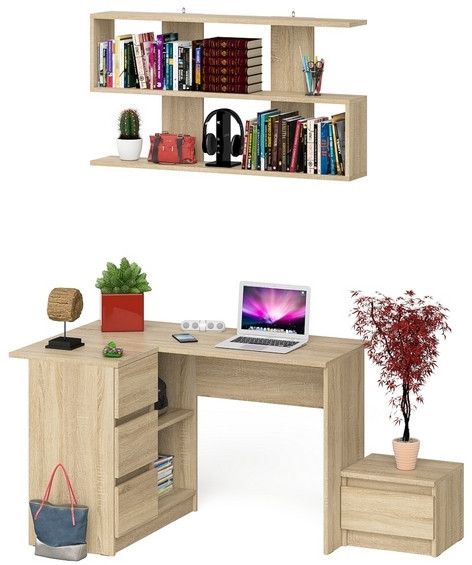 Мори Стол компьютерный МС-16 левый + Тумба ТМП400.1 + Полка 1200, цвет дуб сонома, ШхГхВ 164,8х84,9х209,6 см., НЕ универсальная сборка