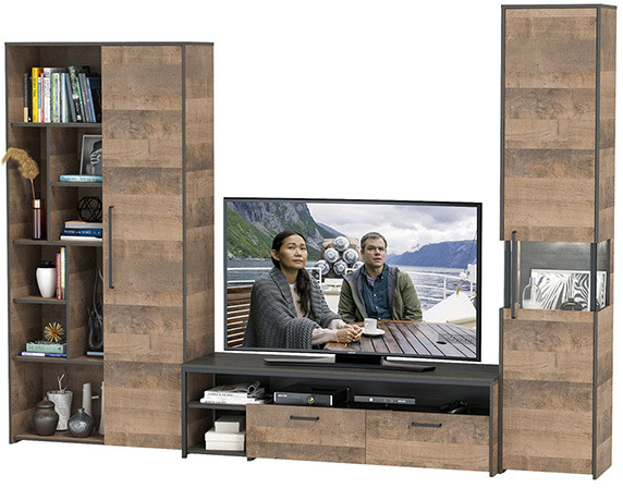 Трувор Гостиная 020, цвет дуб гранж песочный/интра, ШхГхВ 287,6х45,4х210 см., универсальная сборка