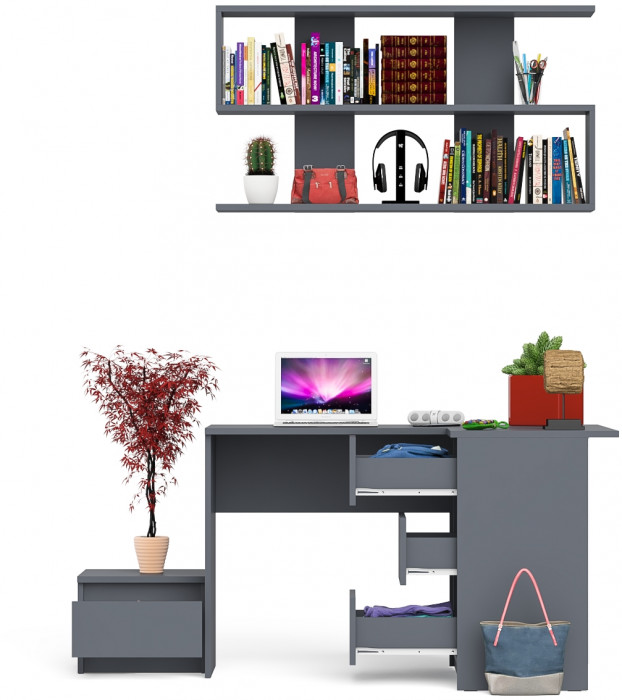 Мори Стол компьютерный МС-16 правый + Тумба ТМП400.1 + Полка 1200, цвет графит, ШхГхВ 164,8х84,9х209,6 см., НЕ универсальная сборка