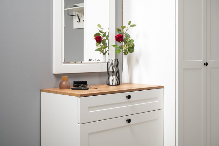 Остин Прихожая 28, цвет белый шагрень/дуб крафт золотой, ШхГхВ 240х54,3х229,6 см., универсальная сборка