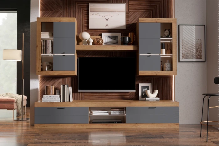 Прага Модульная Гостиная, вариант №3, вотан/Графит