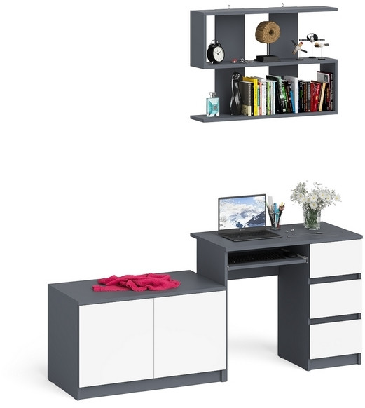 Мори Стол компьютерный МС-6 правый + Тумба МА900.1 + Полка 900, цвет графит/белый, ШхГхВ 180,4х50,4х209,6 см., НЕ универсальная сборка