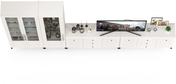 Валенсия Гостиная № 123, цвет ЛДСП белый шагрень/МДФ белый шагрень, ШхГхВ 405,4х38,4х225,2 см., универсальная сборка