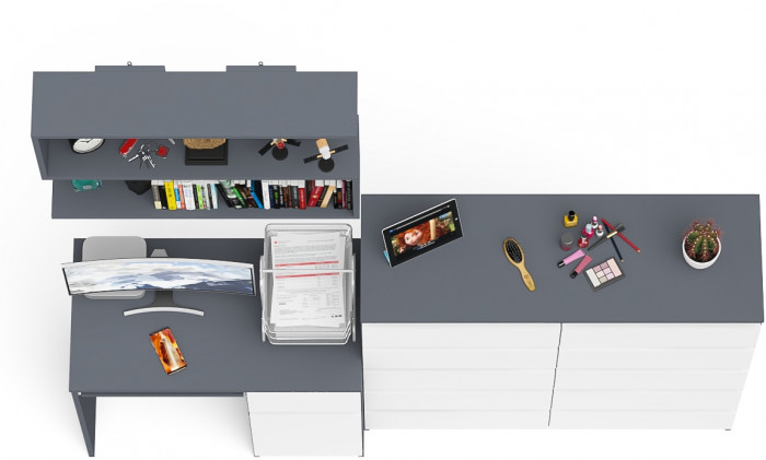 Мори Стол компьютерный МС-1 правый + Комод МК1200.10 + Полка 900, цвет графит/белый, ШхГхВ 210,4х50х209,6 см., НЕ универсальная сборка