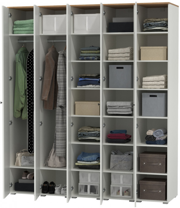 Остин 13.225 Шкаф-пенал 5 шт., цвет белый шагрень/дуб крафт золотой, ШхГхВ 200х54,3х229,6 см., универсальная сборка