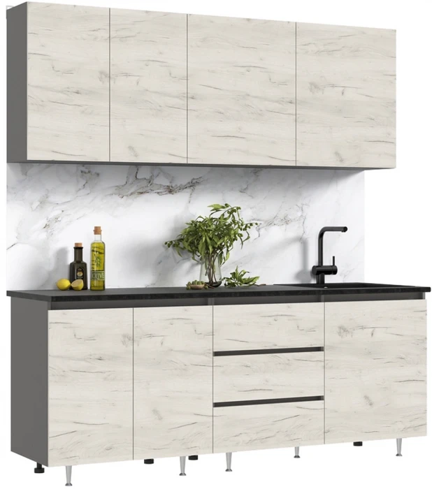 Кухня Челси 2,0м Компановка №2 дуб крафт белый/графит (кастилло)