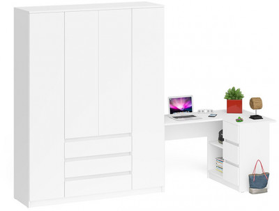 Мори Стол компьютерный МС-16 правый + Шкаф МШ1600.1, цвет белый, ШхГхВ 284,8х84,9х209,6 см., выдвижные ящики справа, НЕ универсальная сборка