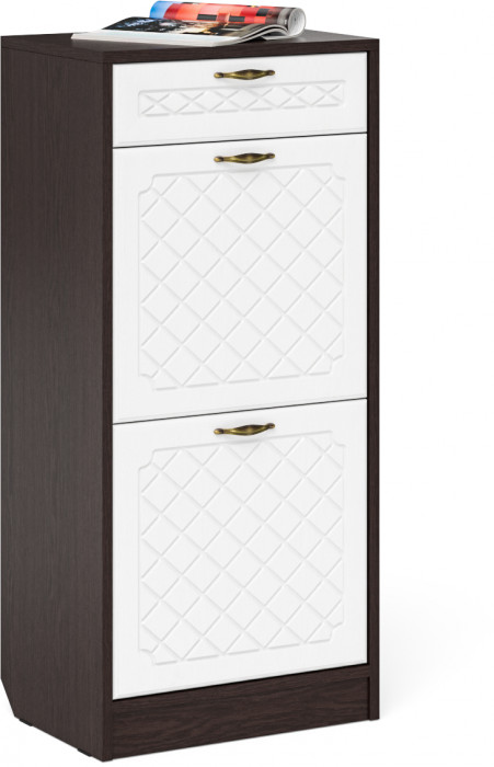 Прихожая П-6 Компоновка № 31, цвет венге/фасады МДФ белое дерево фрезеровка ромб, ШхГхВ 200х50х210 см., универсальная сборка