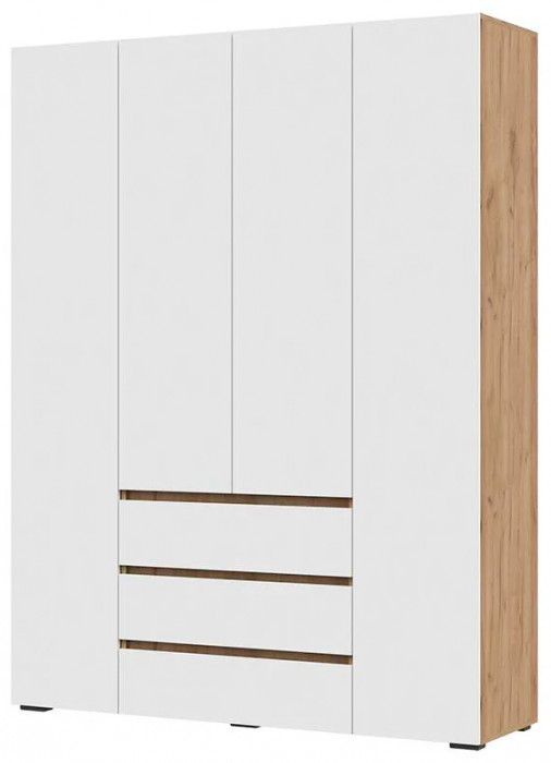 Хелен ШК 05 Шкаф 4х створчатый с ящиками (1600х2080х460) белый/дуб крафт золото