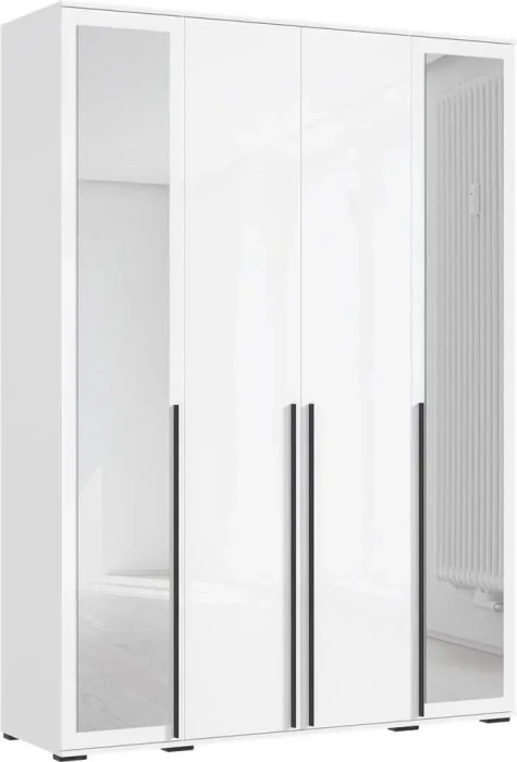 Норд Шкаф 4-х створчатый 1600 с 2-мя зеркалами, Белый глянец/Белый