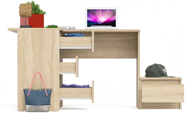 Мори Стол компьютерный МС-16 левый + Тумба ТМП400.1, цвет дуб сонома, ШхГхВ 164,8х84,9х76,6 см., выдвижные ящики слева, НЕ универсальная сборка