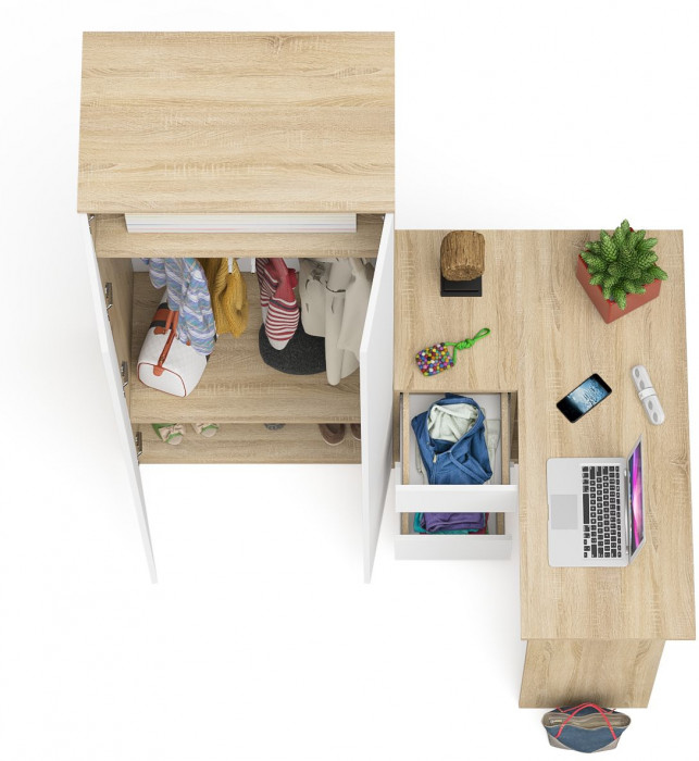 Мори Стол компьютерный МС-16 левый + Шкаф МШ800.1, цвет дуб сонома/белый, ШхГхВ 204,8х84,9х209,6 см., выдвижные ящики слева, НЕ универсальная сборка