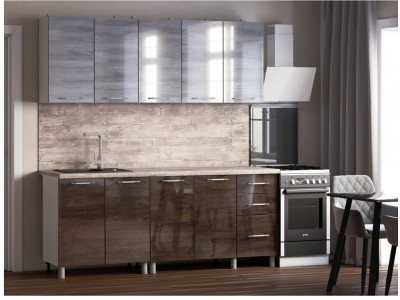 Кухонный гарнитур Танго 2,0м Дуб шале серебро/Дуб шале мореный