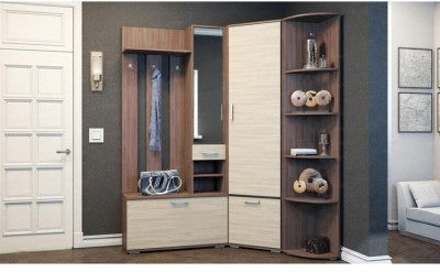 Модульная угловая прихожая Ника, композиция 3, Ясень шимо темный/светлый