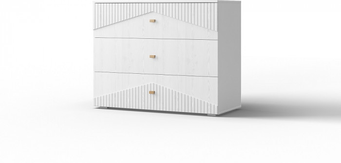 Комод с тремя ящиками "Оливия" - Белый текстурный/Ясень белый