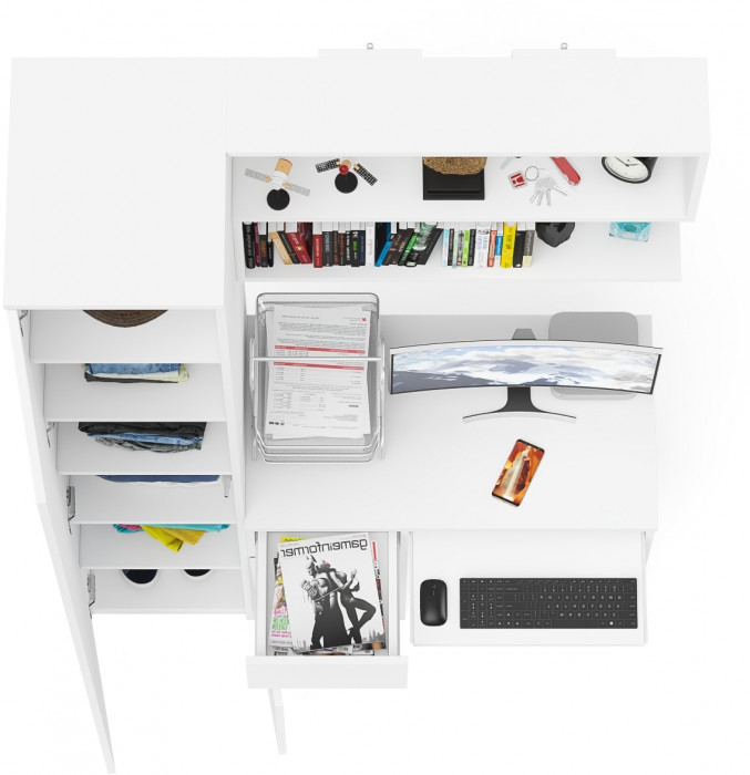 Мори Стол компьютерный МС-1 левый + Пенал МШ400.1 + Полка 900, цвет белый, ШхГхВ 130,4х50,4х209,6 см., НЕ универсальная сборка