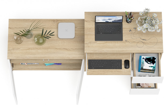 Мори Стол компьютерный МС-6 правый + Тумба МА900.1, цвет дуб сонома/белый, ШхГхВ 180,4х50,4х76,6 см., выдвижные ящики справа, НЕ универсальная сборка