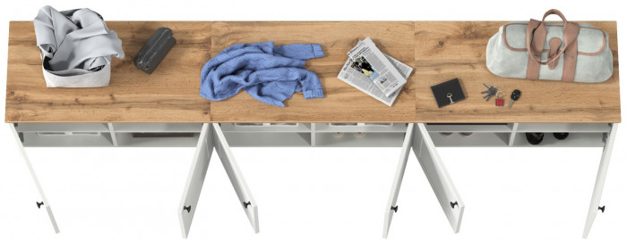 Остин 13.257 Тумба + 13.257 Тумба + 13.257 Тумба, цвет белый шагрень/дуб крафт золотой, ШхГхВ 240х41,9х43,7 см.