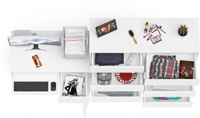 Мори Стол компьютерный МС-1 правый + Комод МК1200.10, цвет белый, ШхГхВ 210,4х50х115 см., выдвижной ящик справа, НЕ универсальная сборка