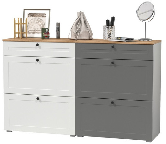 Остин 16.121 Тумба для обуви + 16.121 Тумба для обуви, цвет белый шагрень/серый графит/дуб крафт золотой, ШхГхВ 160х41,6х99,3 см., ун. сборка