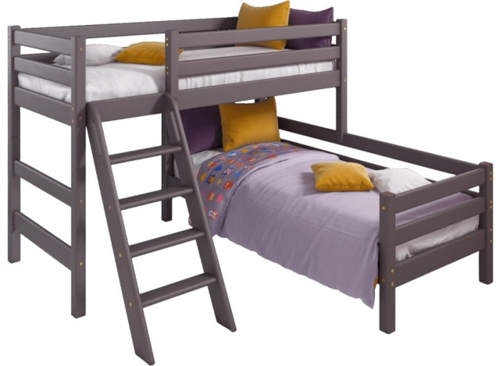 Кровать Соня (вариант 8) угловая с наклонной лестницей, лаванда