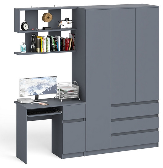 Мори Стол компьютерный МС-1 правый + Шкаф МШ1200.1 + Полка 900, цвет графит, ШхГхВ 210,4х50,4х209,6 см., НЕ универсальная сборка