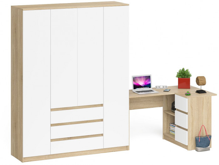 Мори Стол компьютерный МС-16 правый + Шкаф МШ1600.1, цвет дуб сонома/белый, ШхГхВ 284,8х84,9х209,6 см., выдвижные ящики справа, НЕ универс. сборка