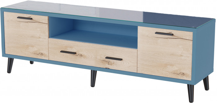 Тумба ТВ интерьерная 1,6 Ланс светло-голубой/мдф дуб канадский