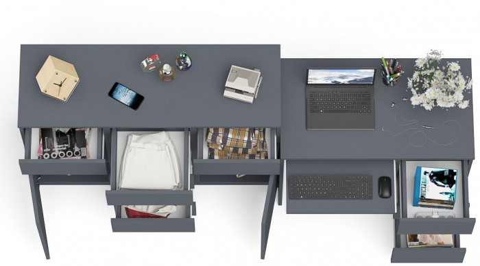 Мори Стол компьютерный МС-6 правый + Комод МК1200.4, цвет графит, ШхГхВ 210,4х50х94 см., выдвижные ящики справа, НЕ универсальная сборка